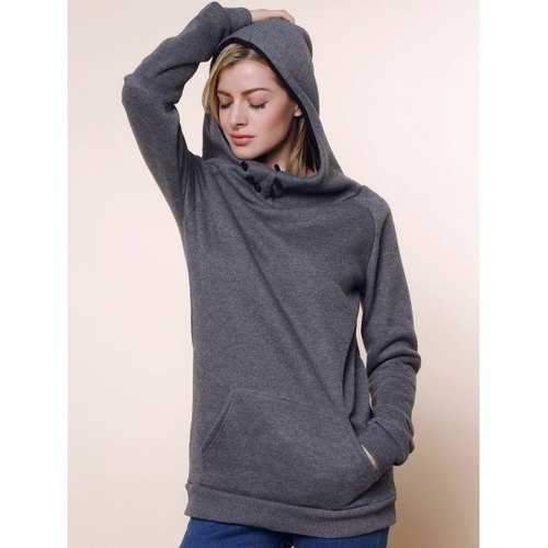 Stylish Front Pockets Solid Color Long Sleeve Women's Hoodie - Gray L