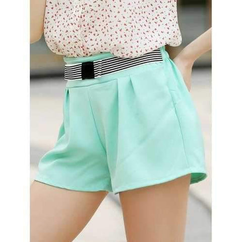 Elegant Bowknot Embellished Solid Color High-Waisted Chino Shorts - Water Blue M